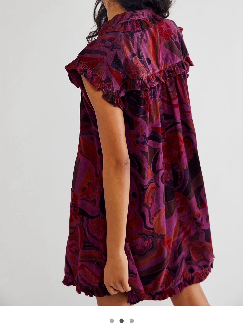 Free People Ruffled Cap-Sleeve Button Front Dress in Burgundy and Plum - Picture 2 of 5